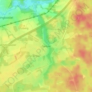 Mappa topografica Oerbke, altitudine, rilievo