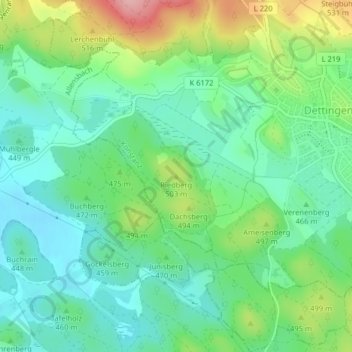 Mappa topografica Riedberg, altitudine, rilievo