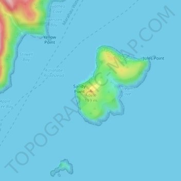 Mappa topografica Adele, altitudine, rilievo