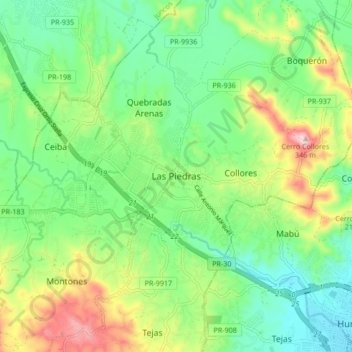 Mappa topografica Las Piedras, altitudine, rilievo