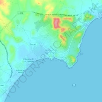 Mappa topografica San Juan de los Terreros, altitudine, rilievo