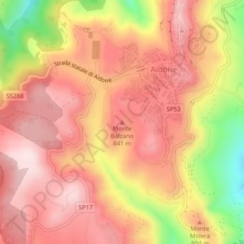 Mappa topografica Monte Balzano, altitudine, rilievo