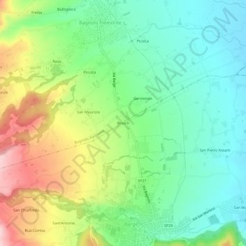 Mappa topografica Brusch, altitudine, rilievo