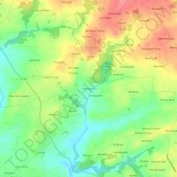 Mappa topografica Kervignol, altitudine, rilievo