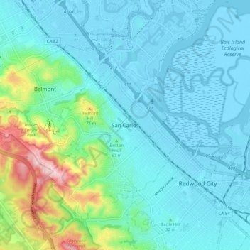 Mappa topografica San Carlos, altitudine, rilievo