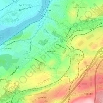 Mappa topografica Browntown, altitudine, rilievo