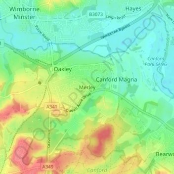 Mappa topografica Merley, altitudine, rilievo