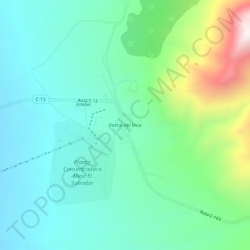 Mappa topografica Portal del Inca, altitudine, rilievo