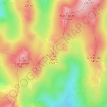 Mappa topografica Mount David, altitudine, rilievo
