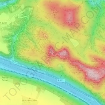 Mappa topografica Drohne, altitudine, rilievo