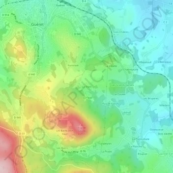 Mappa topografica Le Theil, altitudine, rilievo