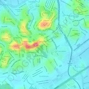 Mappa topografica Pedra Rasa, altitudine, rilievo