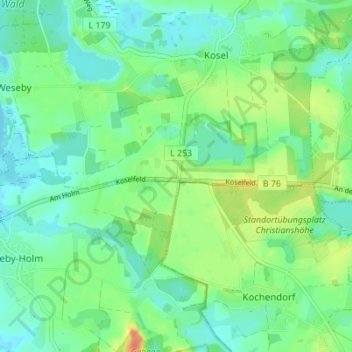 Mappa topografica Koselfeld, altitudine, rilievo