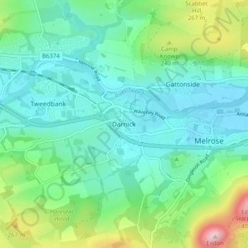 Mappa topografica Darnick, altitudine, rilievo
