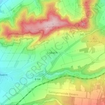 Mappa topografica Lobach, altitudine, rilievo