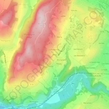 Mappa topografica Moiry, altitudine, rilievo