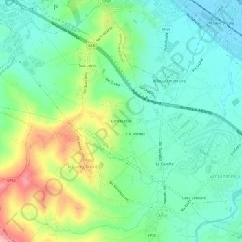 Mappa topografica Camilluccia, altitudine, rilievo