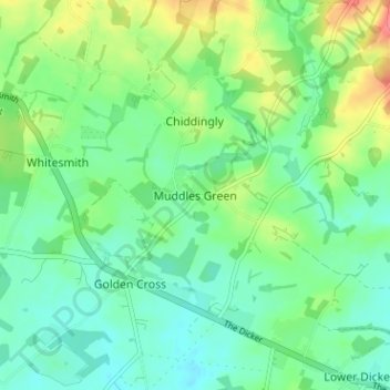 Mappa topografica Muddles Green, altitudine, rilievo