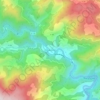 Mappa topografica Pont de Chervil, altitudine, rilievo