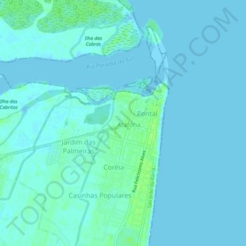 Mappa topografica Atafona, altitudine, rilievo