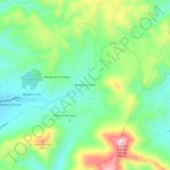 Mappa topografica Medau Su Conti, altitudine, rilievo