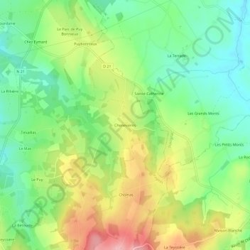 Mappa topografica Chenevières, altitudine, rilievo