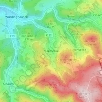Mappa topografica Marmecke, altitudine, rilievo