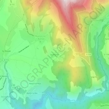 Mappa topografica Le Freynet, altitudine, rilievo