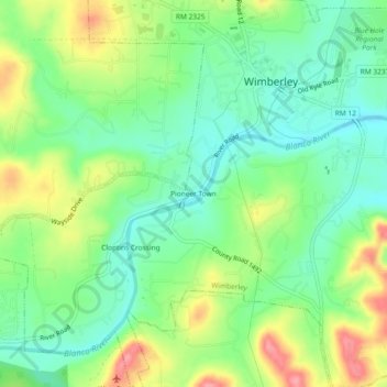 Mappa topografica Pioneer Town, altitudine, rilievo