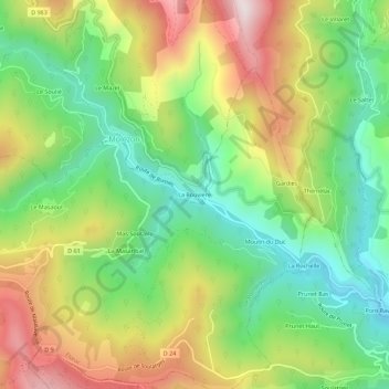 Mappa topografica La Rouviere, altitudine, rilievo