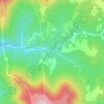 Mappa topografica Blue Spring, altitudine, rilievo
