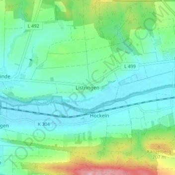 Mappa topografica Listringen, altitudine, rilievo