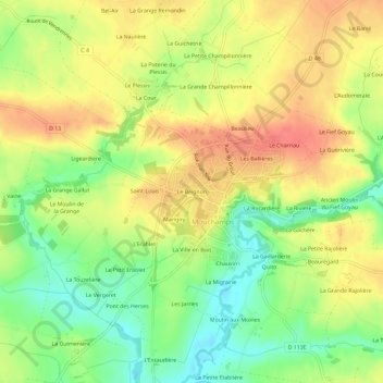 Mappa topografica Le Beignon, altitudine, rilievo