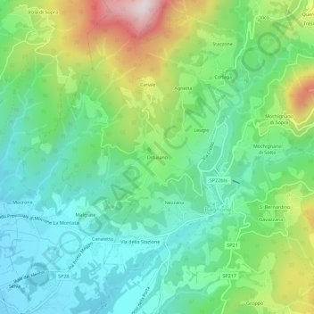 Mappa topografica Orturano, altitudine, rilievo