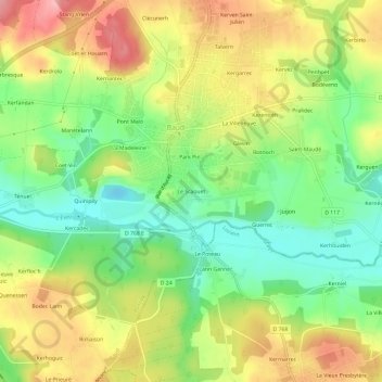 Mappa topografica Le Scaouet, altitudine, rilievo