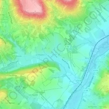 Mappa topografica Nyon, altitudine, rilievo