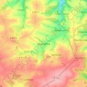 Mappa topografica Oberjahna, altitudine, rilievo