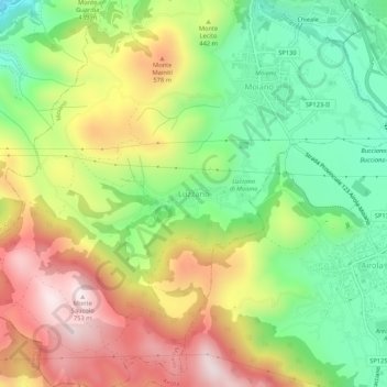 Mappa topografica Luzzano, altitudine, rilievo