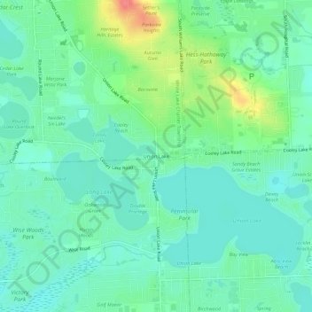 Mappa topografica Union Lake, altitudine, rilievo