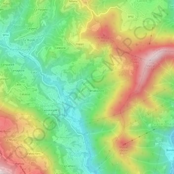 Mappa topografica Mortesina, altitudine, rilievo