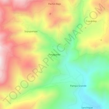 Mappa topografica Paragueda, altitudine, rilievo