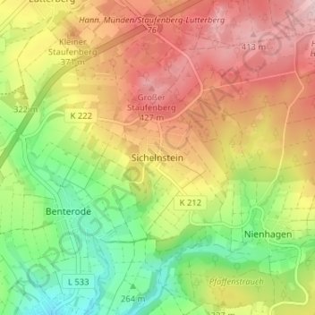 Mappa topografica Sichelnstein, altitudine, rilievo