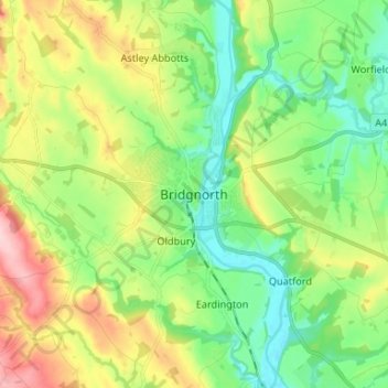 Mappa topografica Bridgnorth, altitudine, rilievo