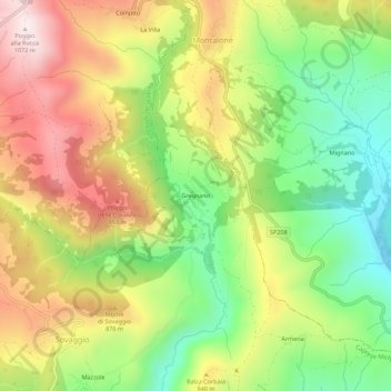 Mappa topografica Gregnano, altitudine, rilievo