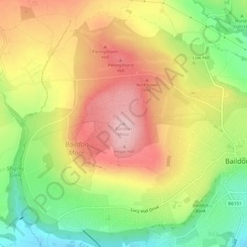 Mappa topografica Baildon Moor, altitudine, rilievo