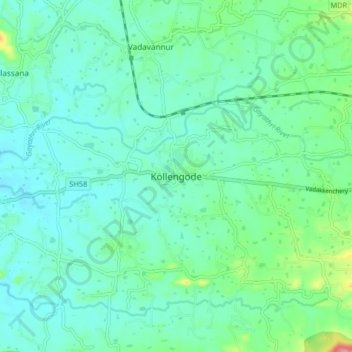 Mappa topografica Kollengode, altitudine, rilievo