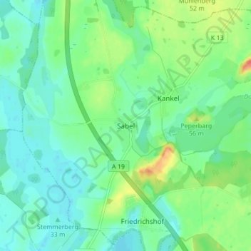 Mappa topografica Sabel, altitudine, rilievo