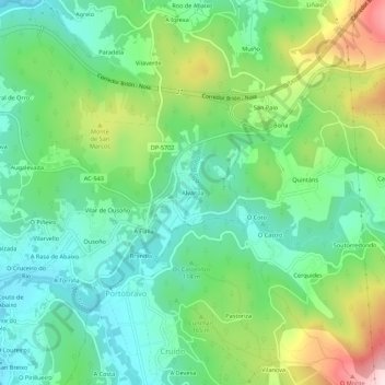 Mappa topografica Alvariza, altitudine, rilievo