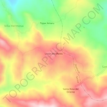 Mappa topografica Unión Miraflores, altitudine, rilievo