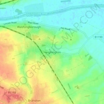 Mappa topografica Heighington, altitudine, rilievo